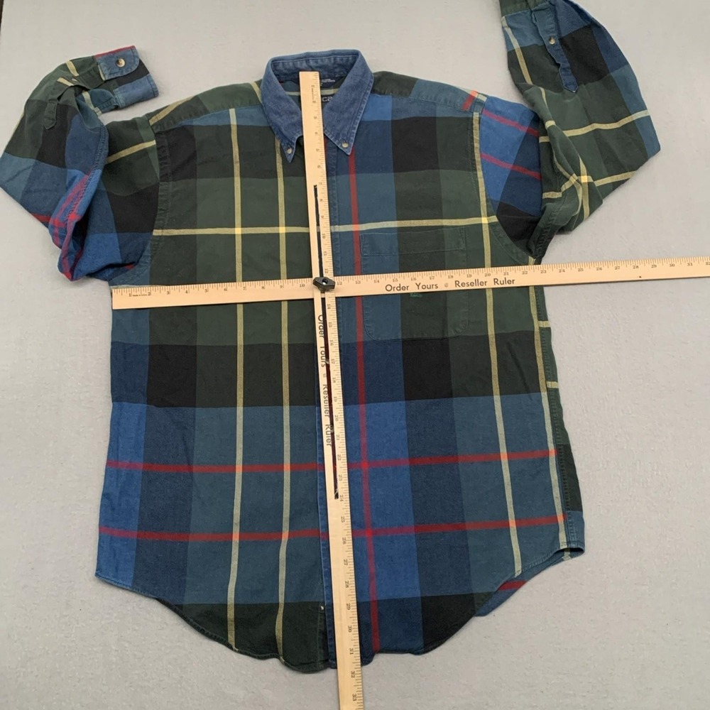Vintage 90s Nautica Shirt Mens M Faded Rainbow Window Pane Denim Collared Button - Picture 6 of 9